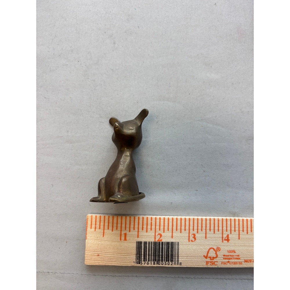 Vintage Solid Brass Miniature Cat Figurine Mid Century Modern MCM Stylized 2"